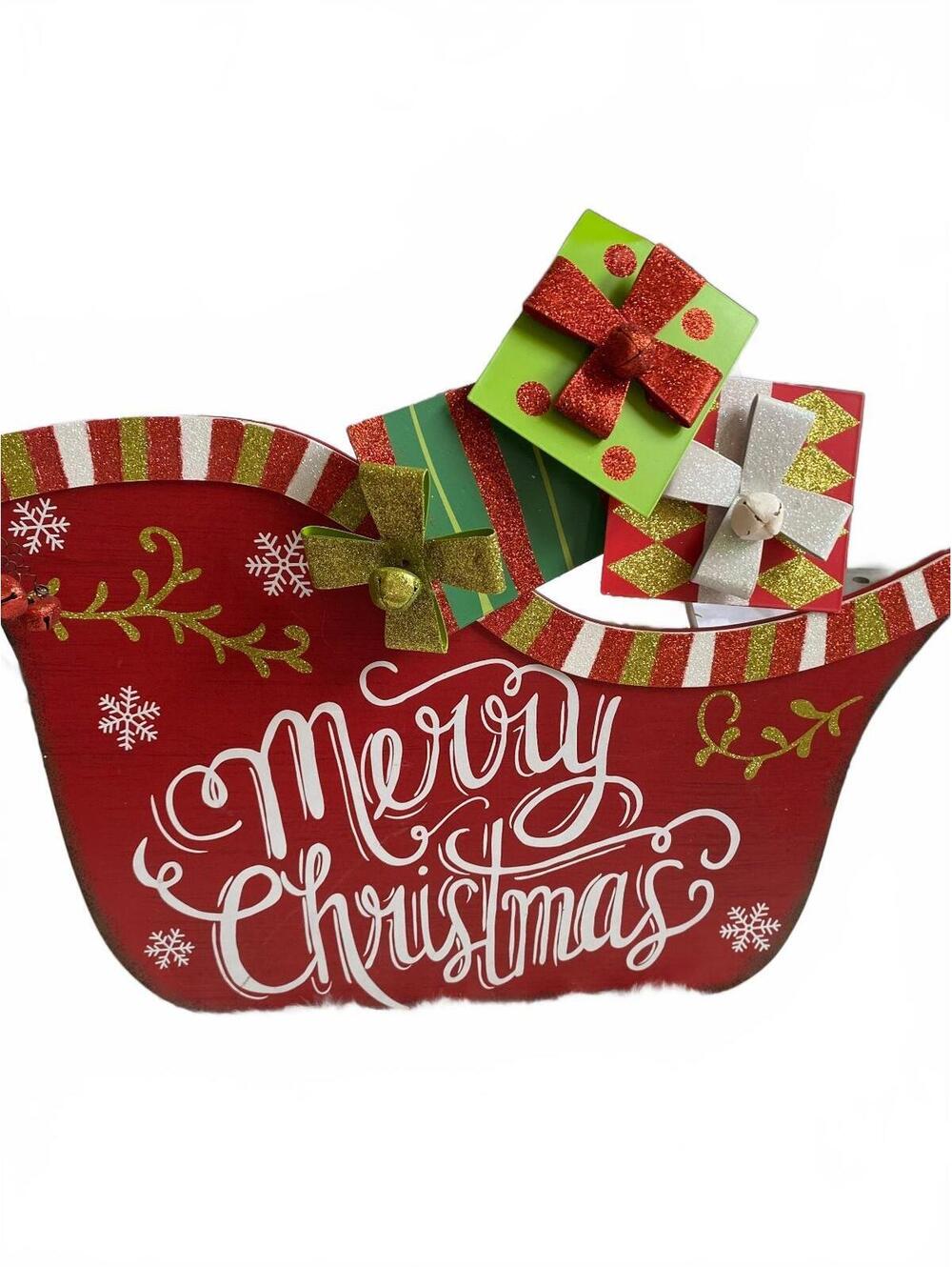 Decorative Merry Christmas Sleigh with Gift Boxes Holiday